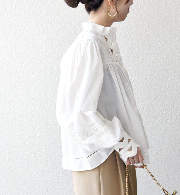 SHIPS any「《予約》SHIPS any:〈洗濯機可能〉キャンブリック スタンドカラー レース シャツ ブラウス」|シャツ・ブラウス|
