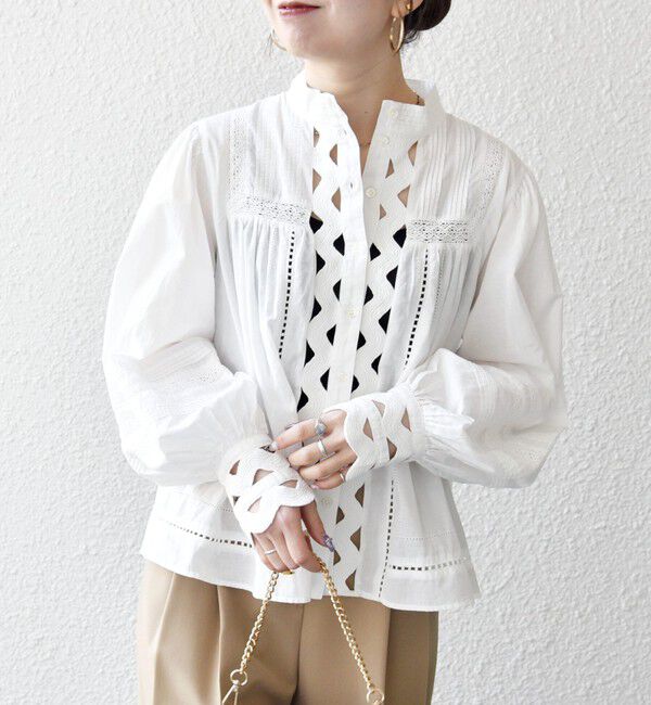 SHIPS any「《予約》SHIPS any:〈洗濯機可能〉キャンブリック スタンドカラー レース シャツ ブラウス」|シャツ・ブラウス|