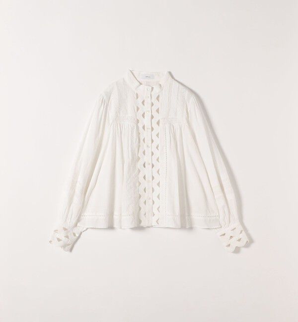 SHIPS any「《予約》SHIPS any:〈洗濯機可能〉キャンブリック スタンドカラー レース シャツ ブラウス」|シャツ・ブラウス|