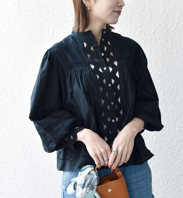 SHIPS any「《予約》SHIPS any:〈洗濯機可能〉キャンブリック スタンドカラー レース シャツ ブラウス」|シャツ・ブラウス|