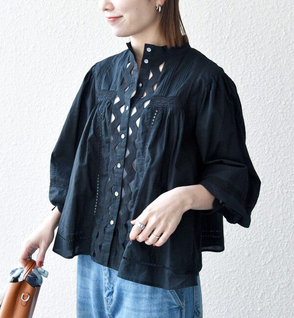 SHIPS any「《予約》SHIPS any:〈洗濯機可能〉キャンブリック スタンドカラー レース シャツ ブラウス」|シャツ・ブラウス|