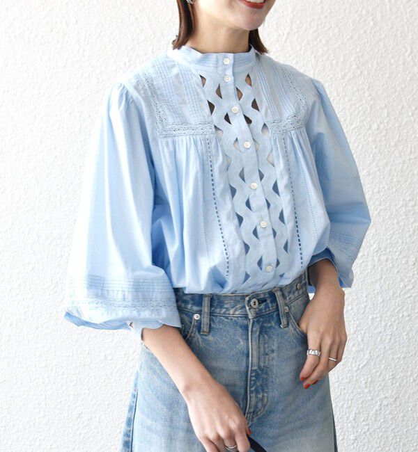 SHIPS any「《予約》SHIPS any:〈洗濯機可能〉キャンブリック スタンドカラー レース シャツ ブラウス」|シャツ・ブラウス|