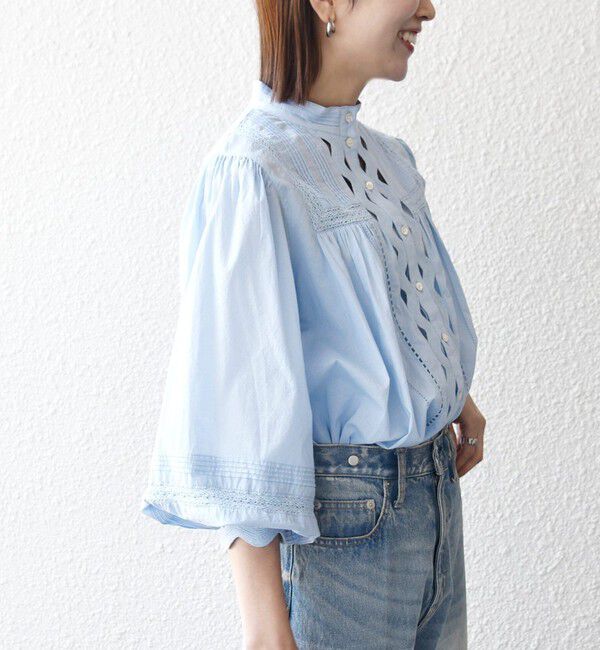 SHIPS any「《予約》SHIPS any:〈洗濯機可能〉キャンブリック スタンドカラー レース シャツ ブラウス」|シャツ・ブラウス|