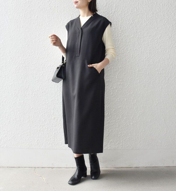 SHIPS any「《予約》SHIPS any:〈洗濯機可能〉シャーク Vネック Iライン ロング ワンピース」|ワンピース|