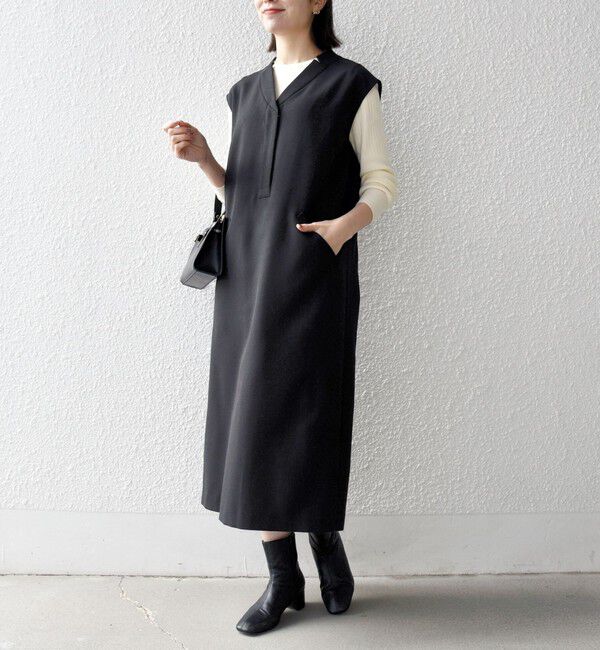 SHIPS any「《予約》SHIPS any:〈洗濯機可能〉シャーク Vネック Iライン ロング ワンピース」|ワンピース|