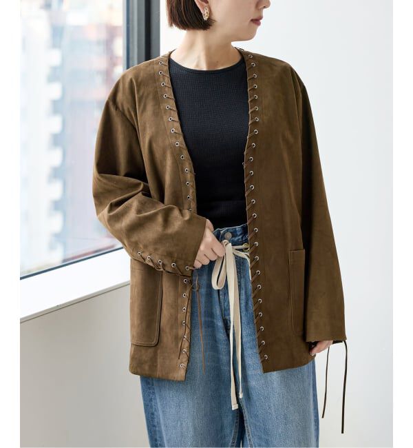  「SUEDE-LIKE LACEUP JACKET」|ノーカラージャケット|