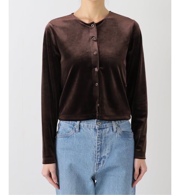 SLOBE IENA「ベロアスナップカーディガン」|カーディガン|ブラウン