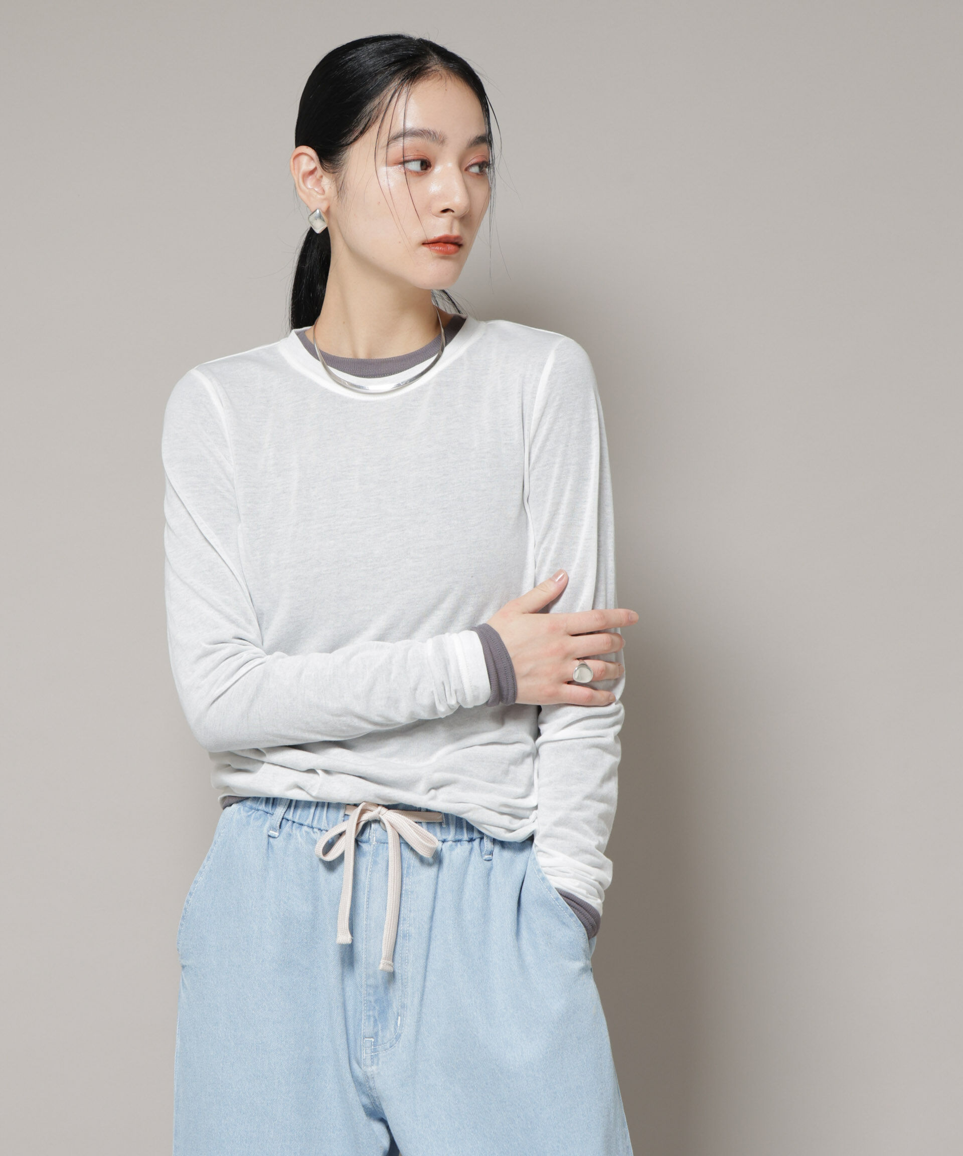 nano･universe「シアーテレコ＆天竺ロンTeeセット」|Tシャツ・カットソー|オフホワイト1