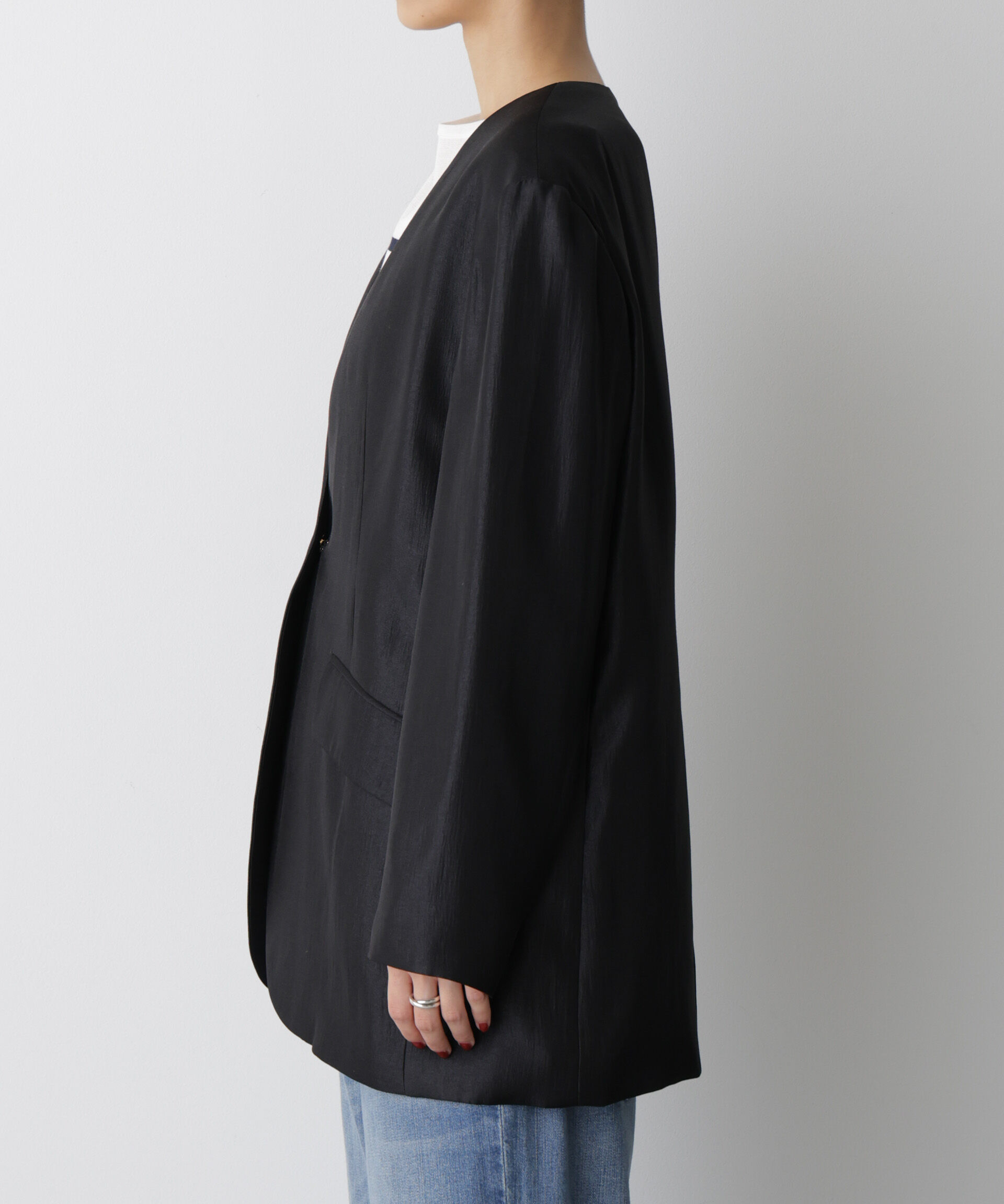 nano･universe「「STEVELOUR」サテンノーカラージャケット(セットアップ可)」|テーラードジャケット|