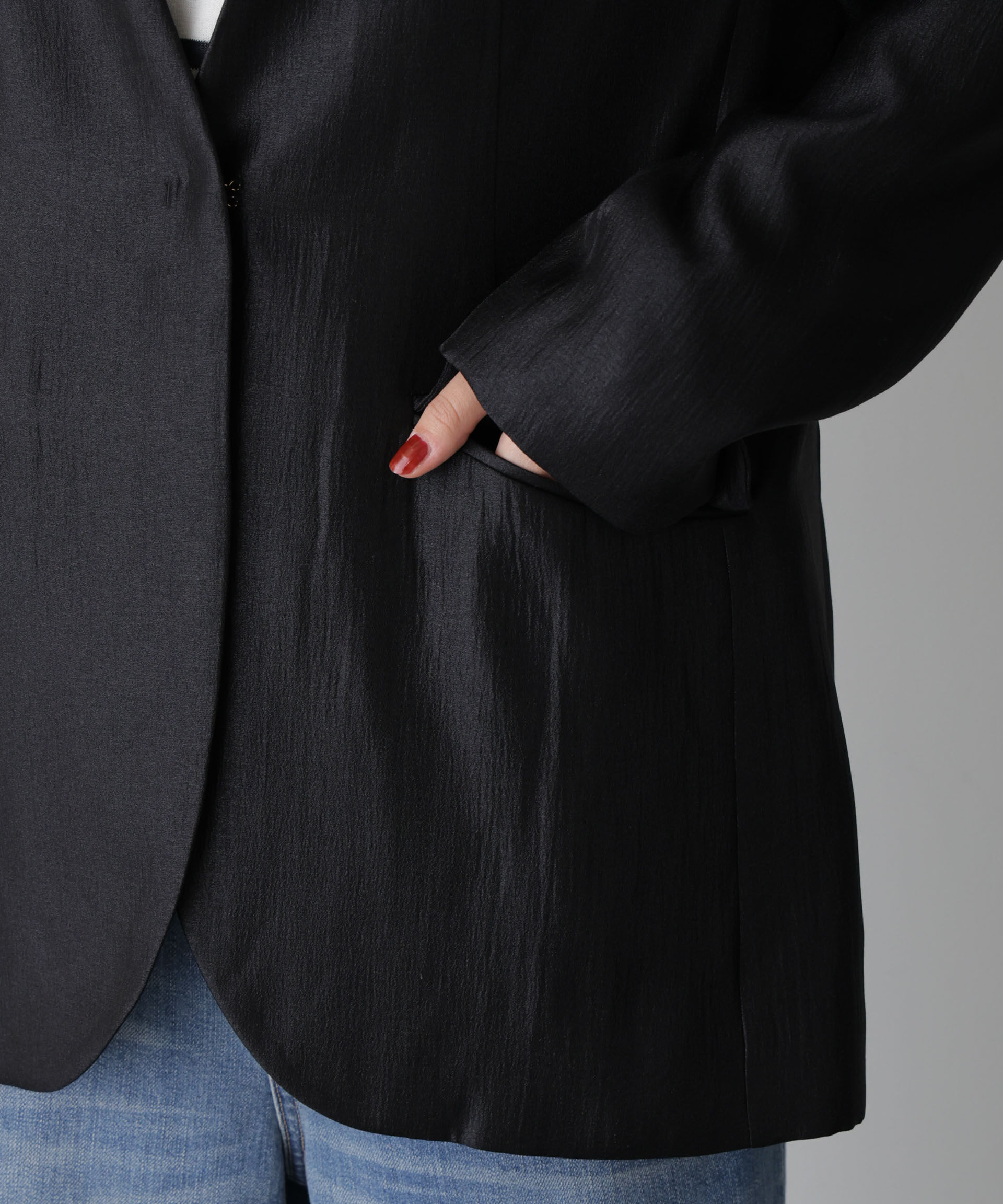 nano･universe「「STEVELOUR」サテンノーカラージャケット(セットアップ可)」|テーラードジャケット|