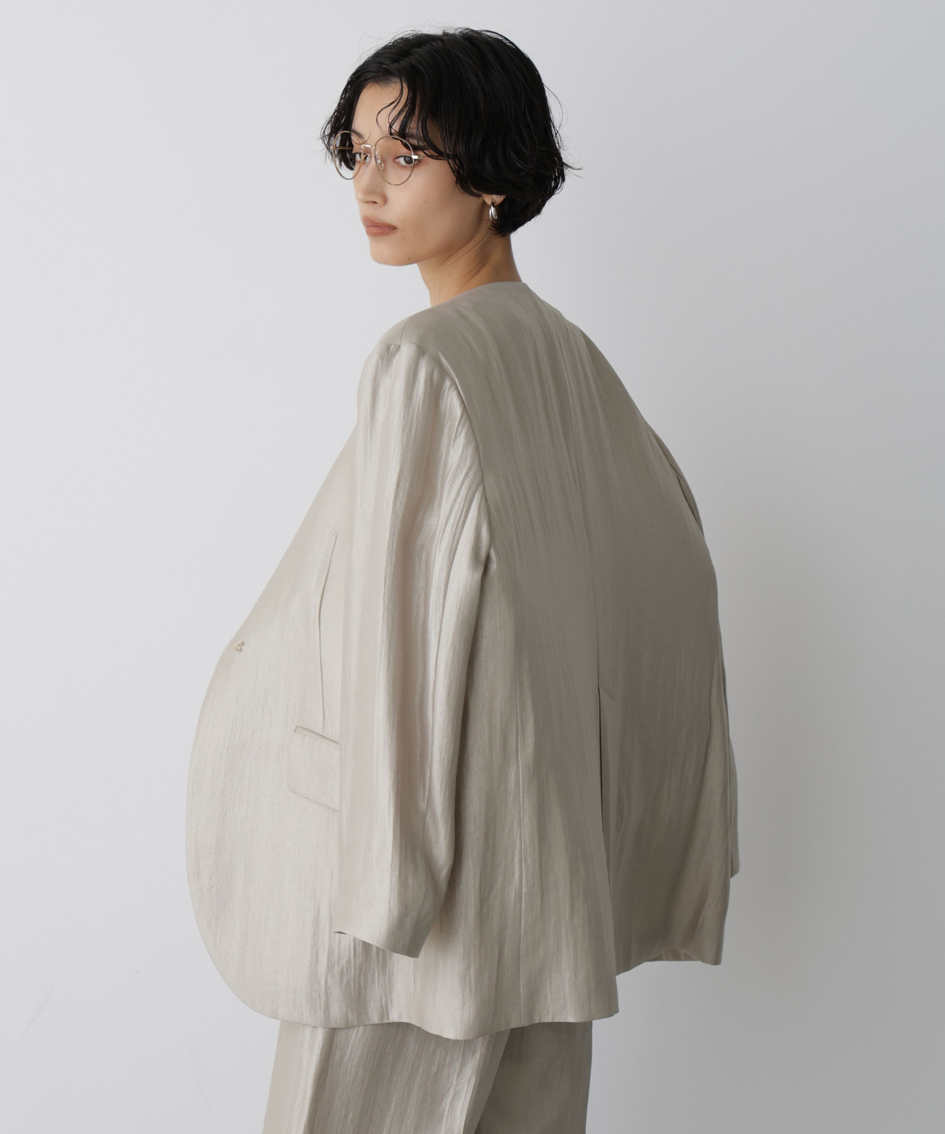 nano･universe「「STEVELOUR」サテンノーカラージャケット(セットアップ可)」|テーラードジャケット|