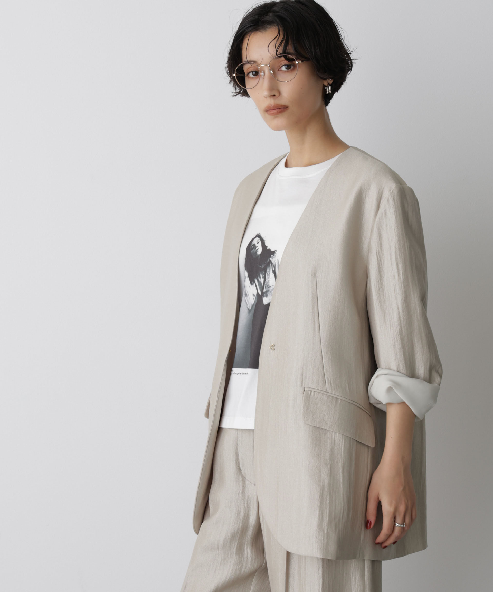 nano･universe「「STEVELOUR」サテンノーカラージャケット(セットアップ可)」|テーラードジャケット|