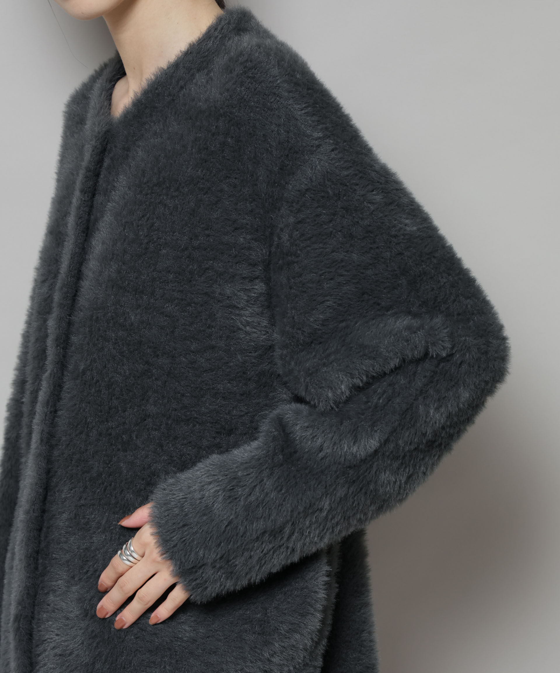 nano･universe「配色シャギーニットジャケット」|ニット・セーター|