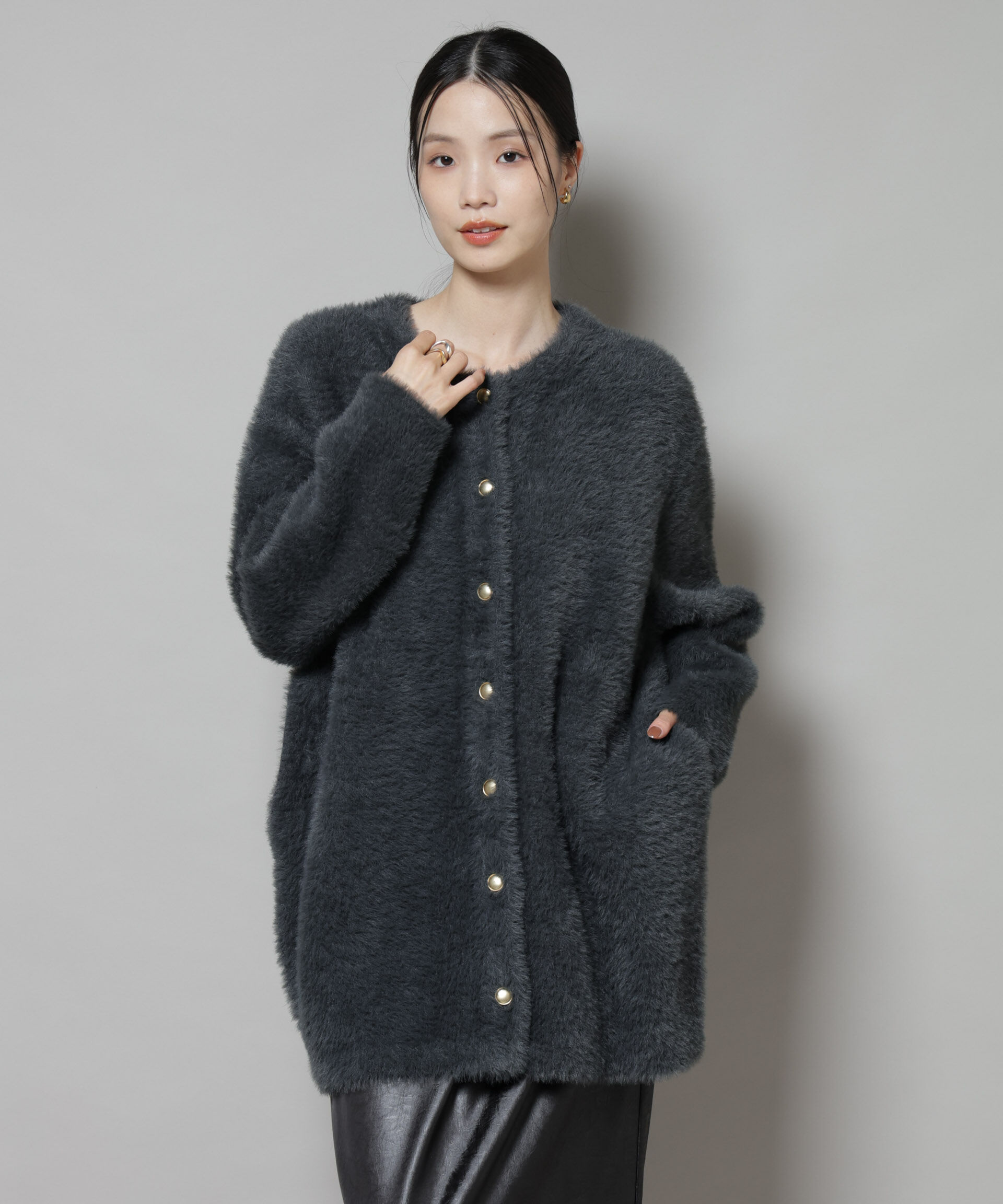 nano･universe「配色シャギーニットジャケット」|ニット・セーター|