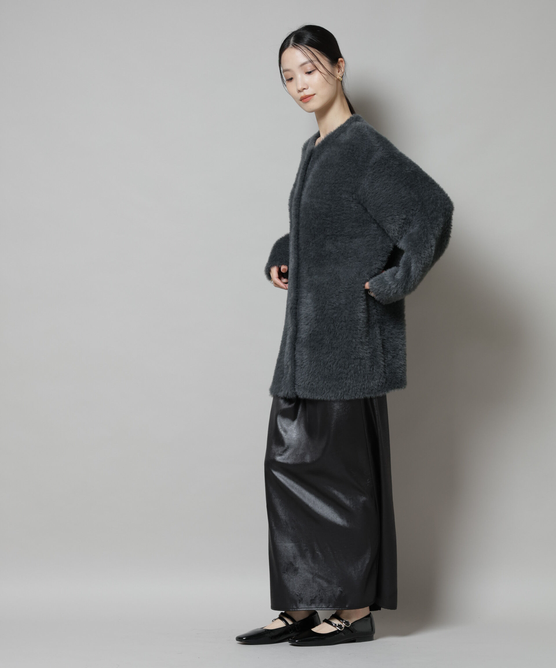 nano･universe「配色シャギーニットジャケット」|ニット・セーター|