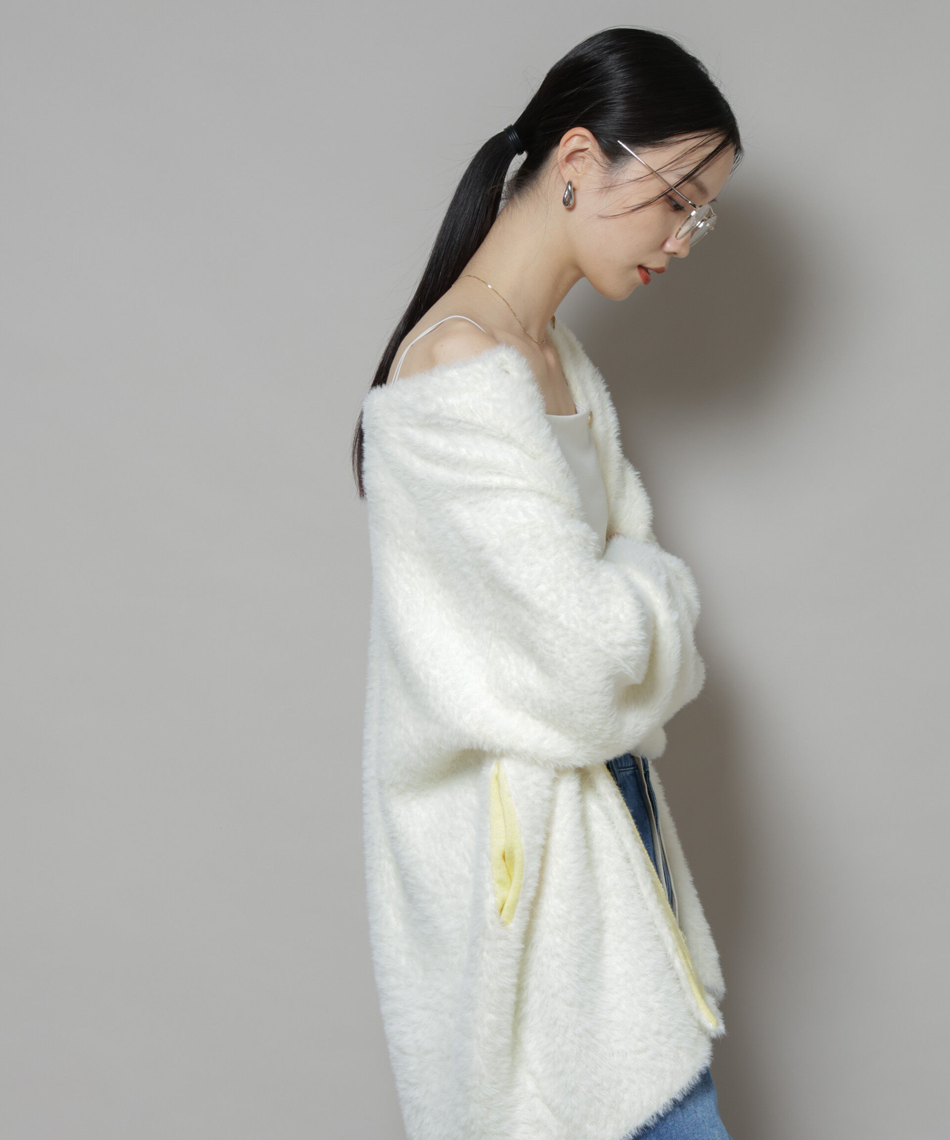 nano･universe「配色シャギーニットジャケット」|ニット・セーター|