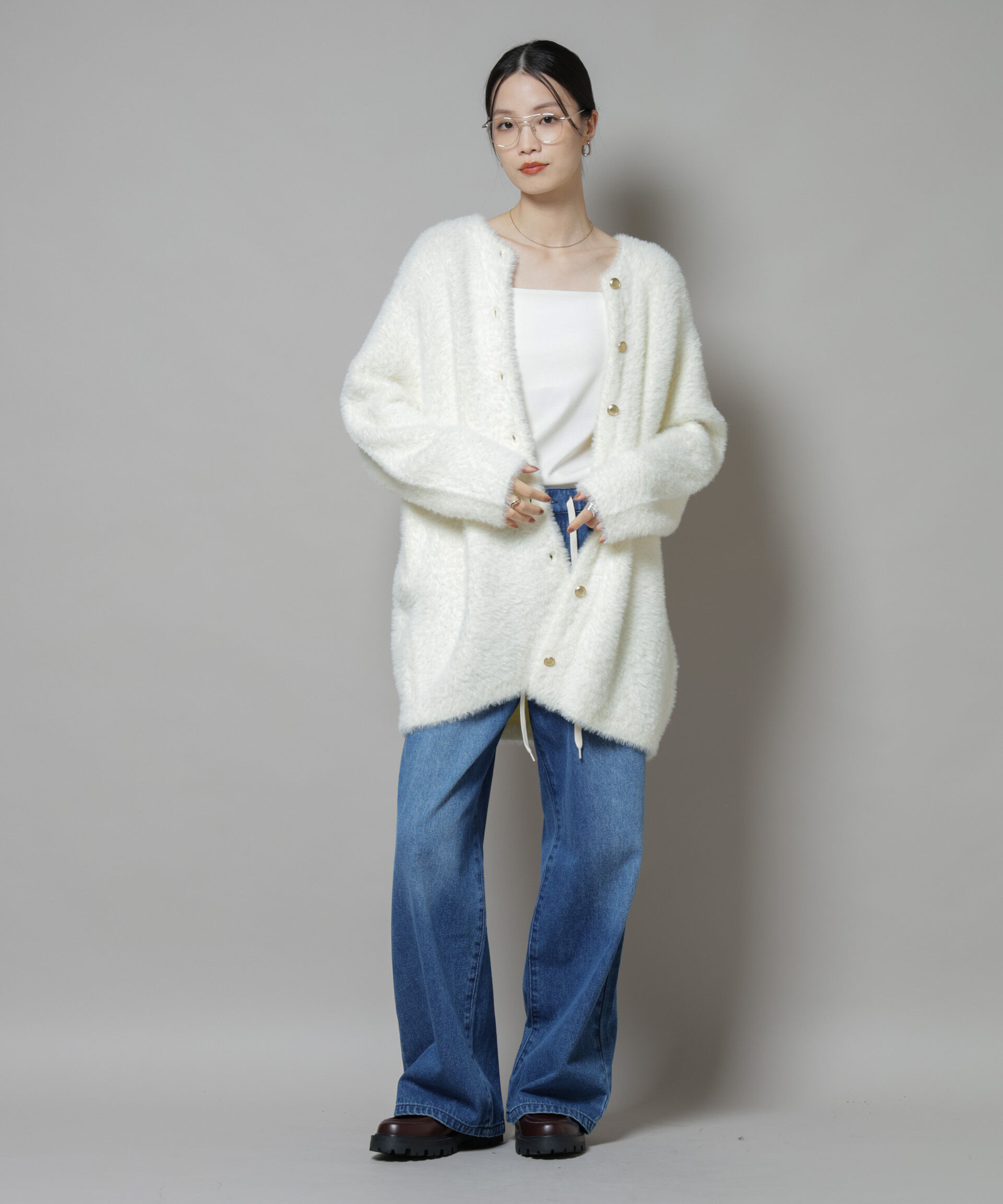 nano･universe「配色シャギーニットジャケット」|ニット・セーター|