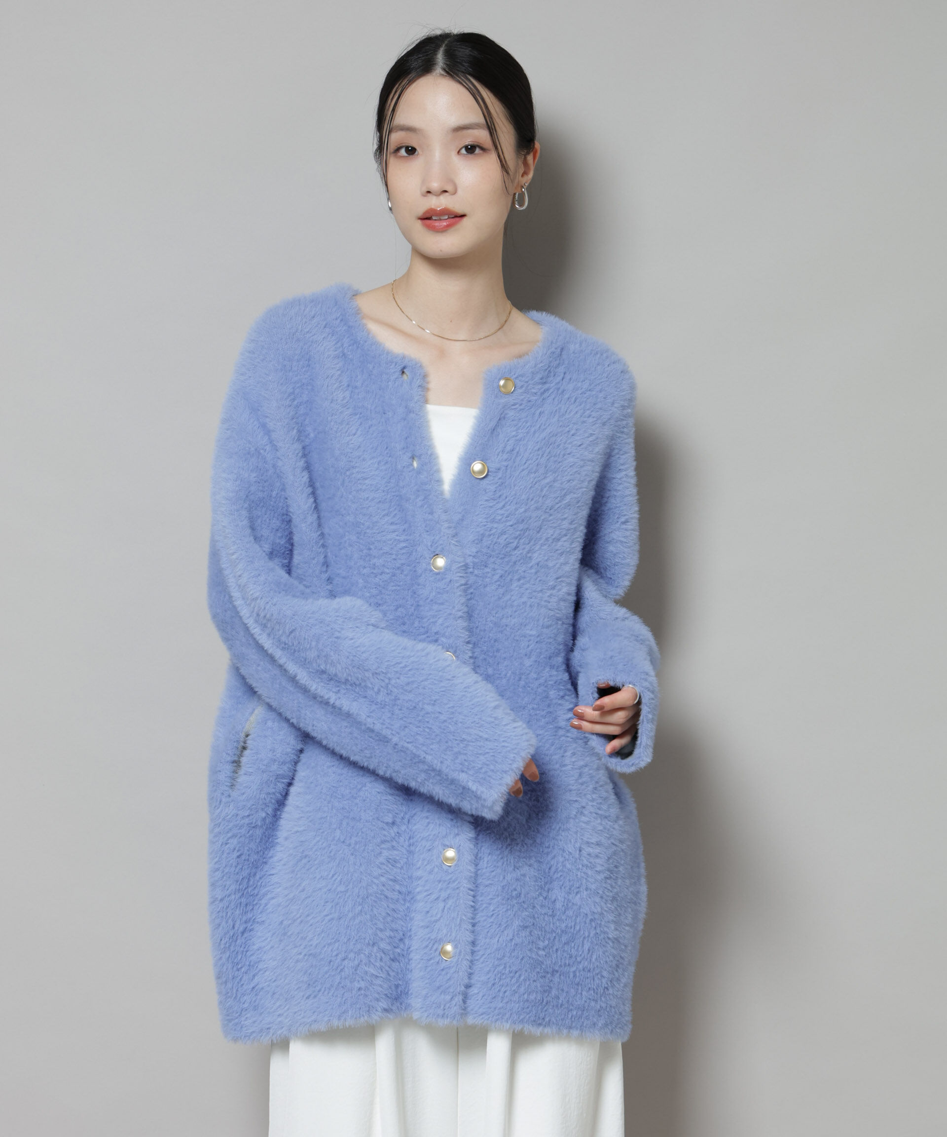 nano･universe「配色シャギーニットジャケット」|ニット・セーター|