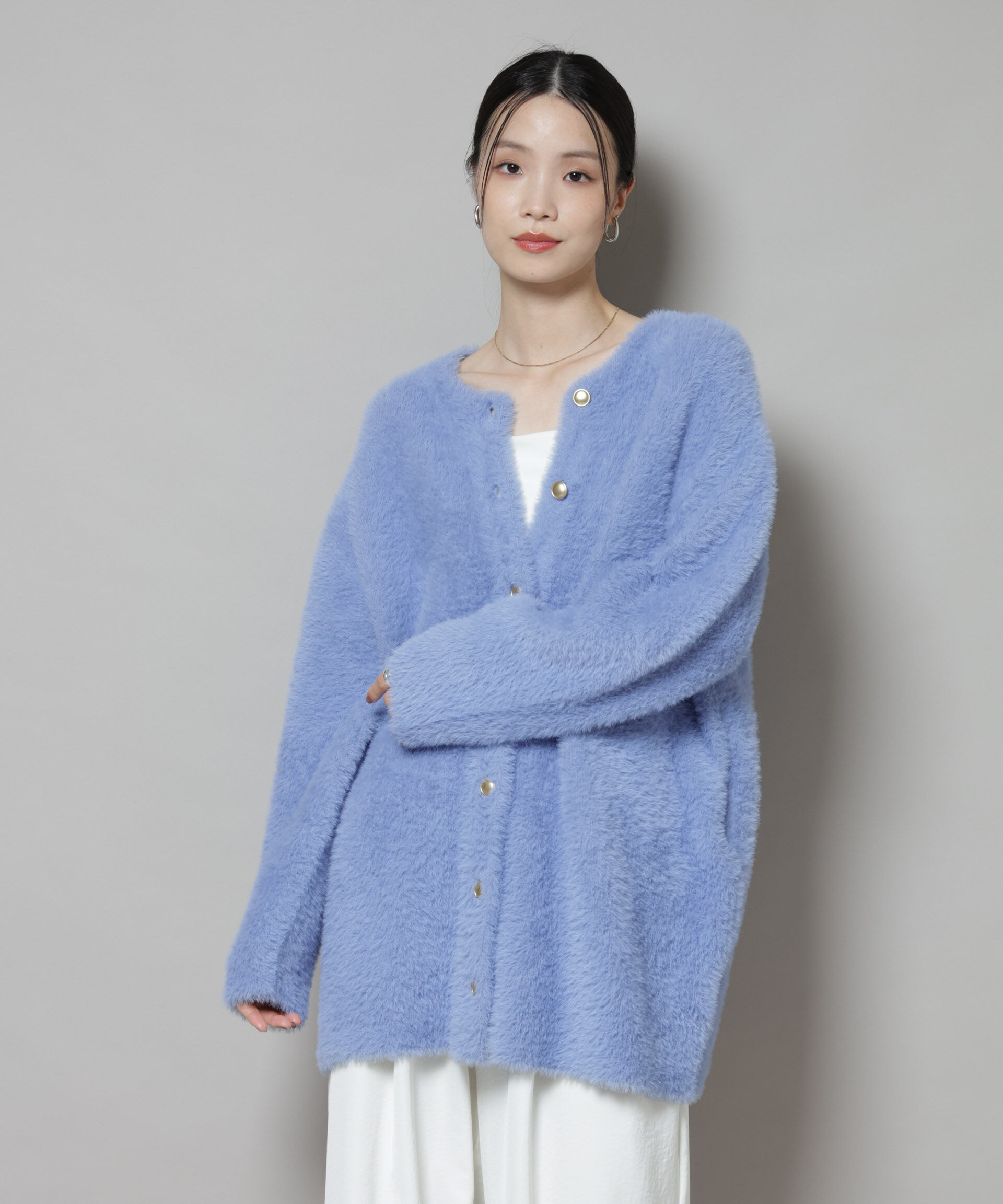 nano･universe「配色シャギーニットジャケット」|ニット・セーター|