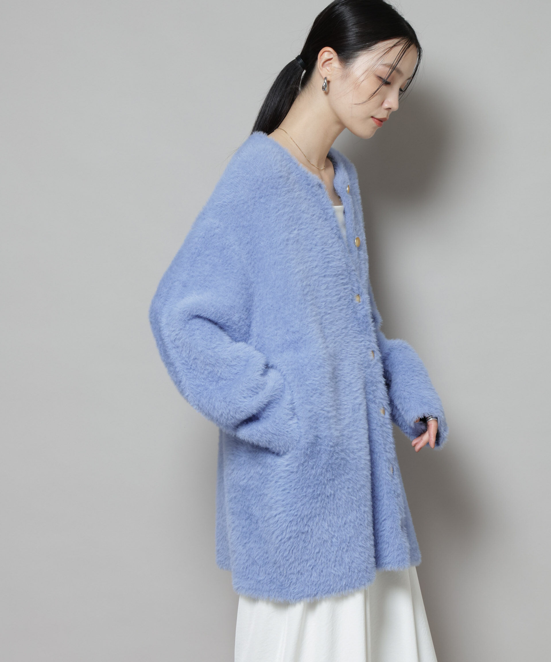 nano･universe「配色シャギーニットジャケット」|ニット・セーター|