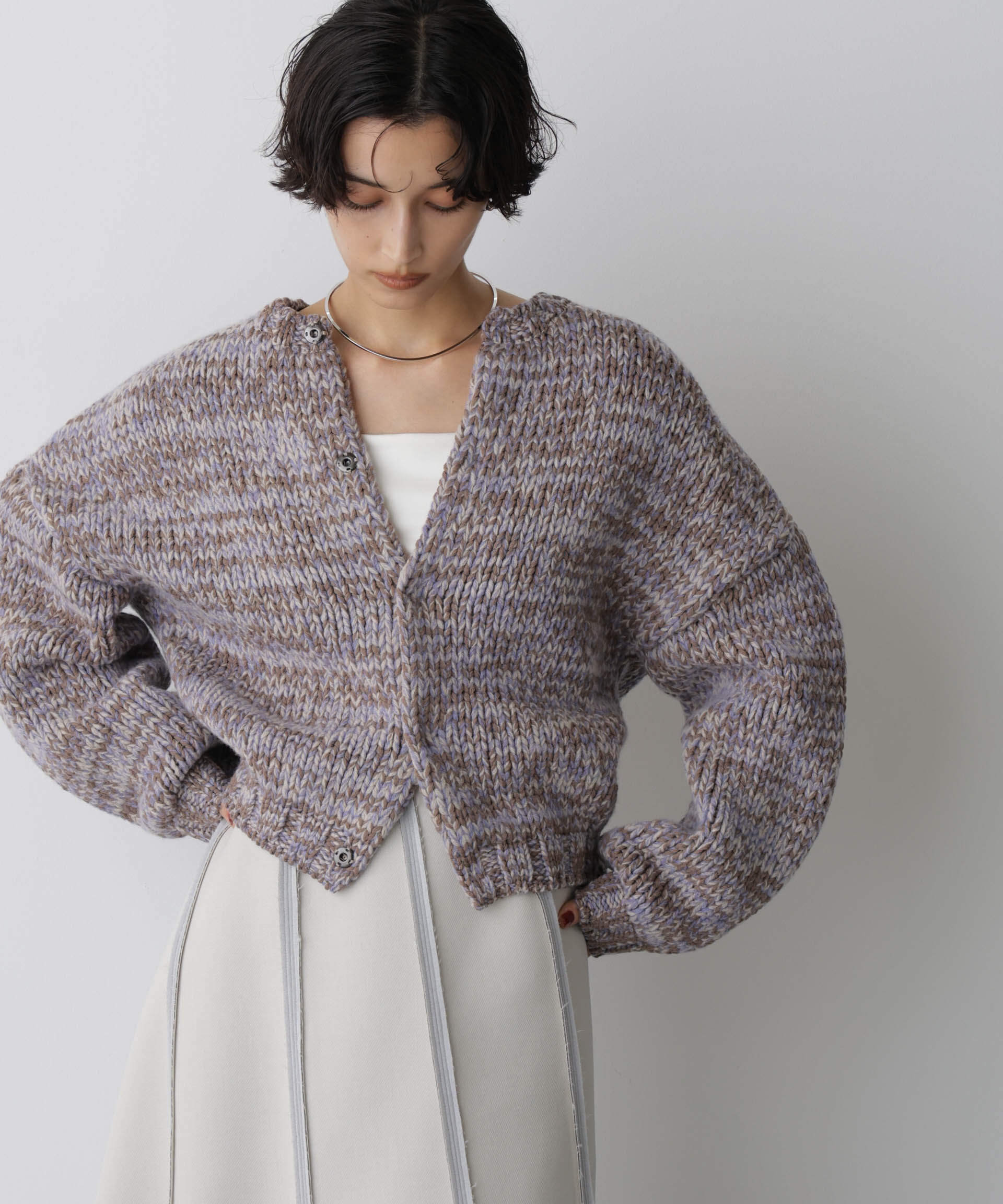  「「STEVELOUR」ミックスカラー2WAYスナップニット」|ニット・セーター|ブラウン