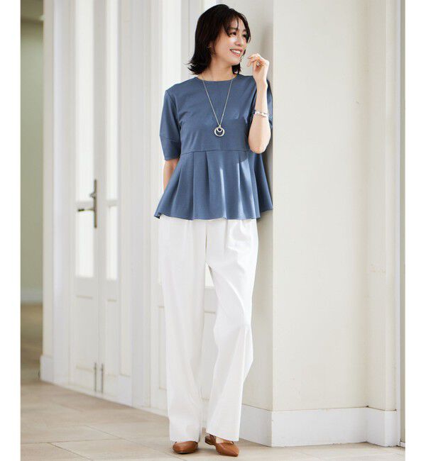 自由区「【接触冷感・UVカット・吸水速乾・抗菌防臭・洗える】ハイツイストポンチペプラム カットソー」|Tシャツ・カットソー|