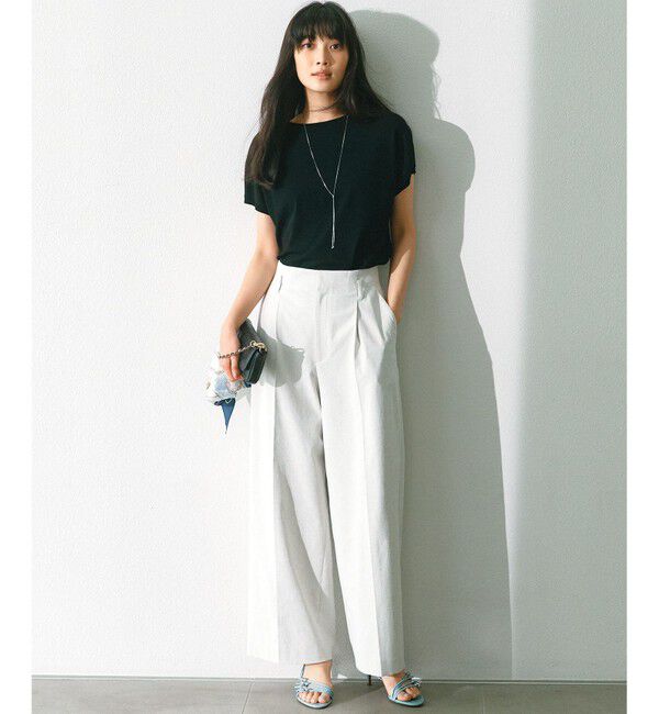 23区「【セットアップ対応/洗える】コットンリネン オックスストレッチ ワイド パンツ」|その他|