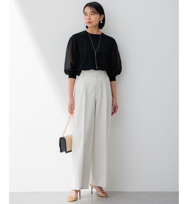 23区「【セットアップ対応/洗える】コットンリネン オックスストレッチ ワイド パンツ」|その他|