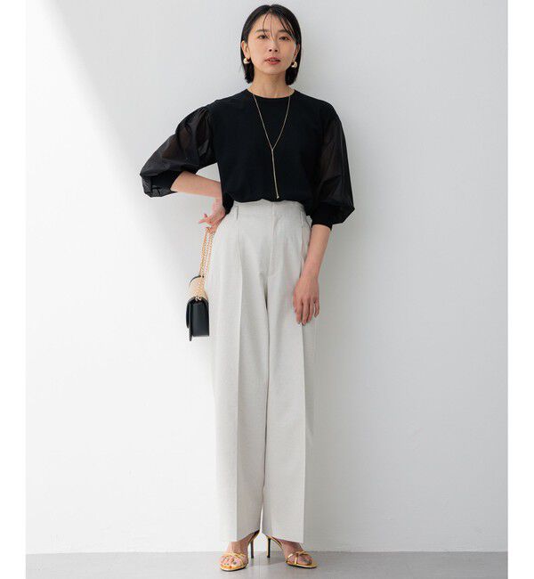 23区「【セットアップ対応/洗える】コットンリネン オックスストレッチ ワイド パンツ」|その他|