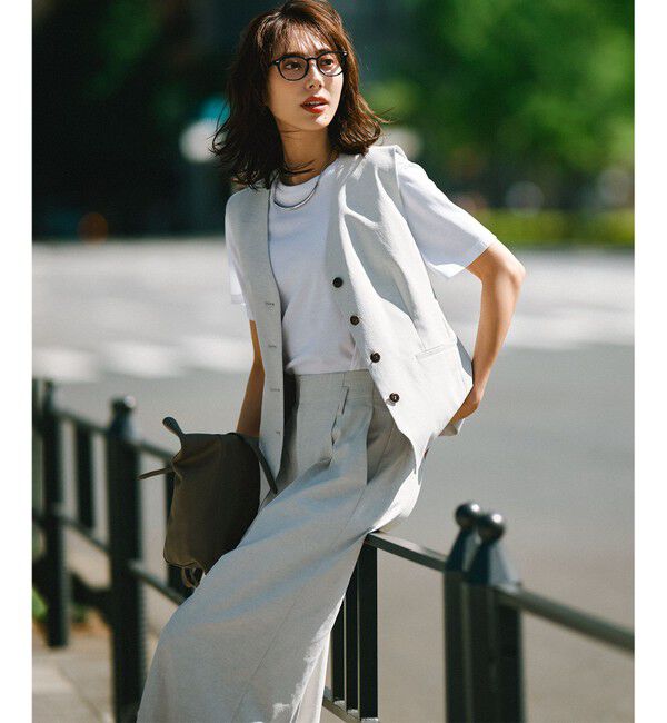 23区「【セットアップ対応/洗える】コットンリネン オックスストレッチ ワイド パンツ」|その他|