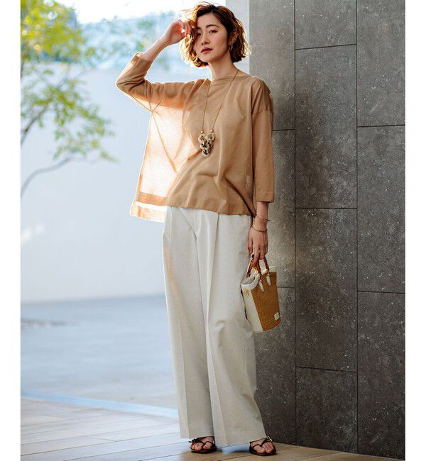 23区「【セットアップ対応/洗える】コットンリネン オックスストレッチ ワイド パンツ」|その他|