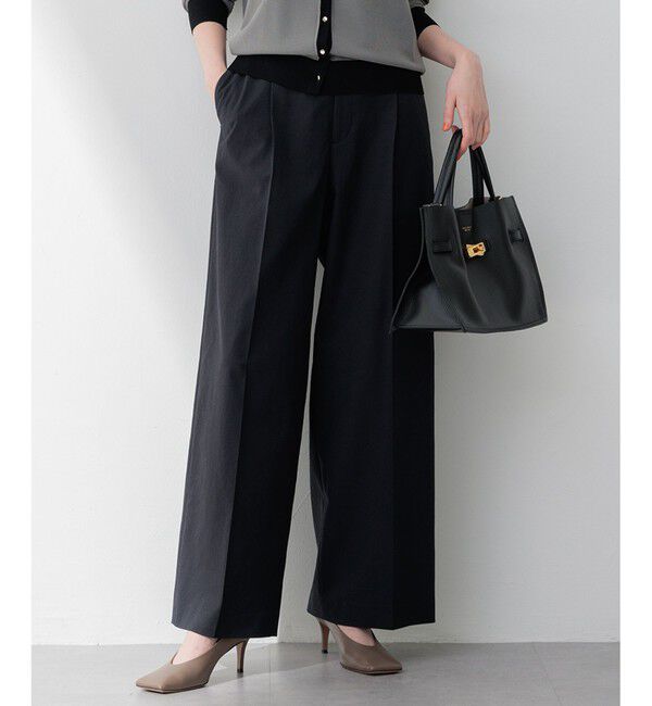 23区「【セットアップ対応/洗える】コットンリネン オックスストレッチ ワイド パンツ」|その他|ブラック系