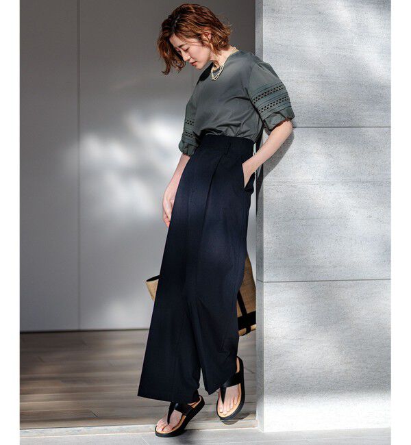 23区「【セットアップ対応/洗える】コットンリネン オックスストレッチ ワイド パンツ」|その他|