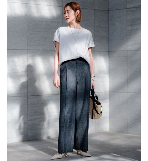 23区「【セットアップ対応/洗える】コットンリネン オックスストレッチ ワイド パンツ」|その他|