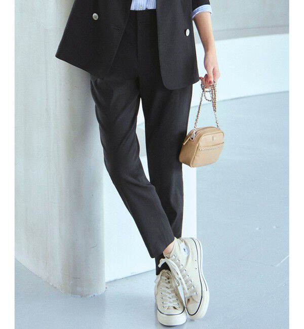 23区「【洗える】リネンレーヨンストレッチ テーパード パンツ」|その他|ブラック系