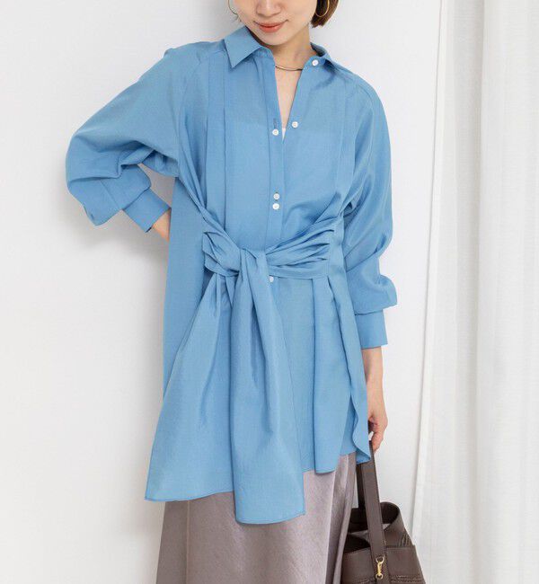 NOLLEY'S「ウォッシャブルウエストリボン2WAYロングシャツ」|シャツ・ブラウス|ライトブルー