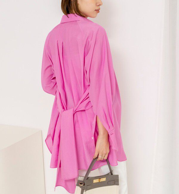 NOLLEY'S「ウォッシャブルウエストリボン2WAYロングシャツ」|シャツ・ブラウス|ピンク