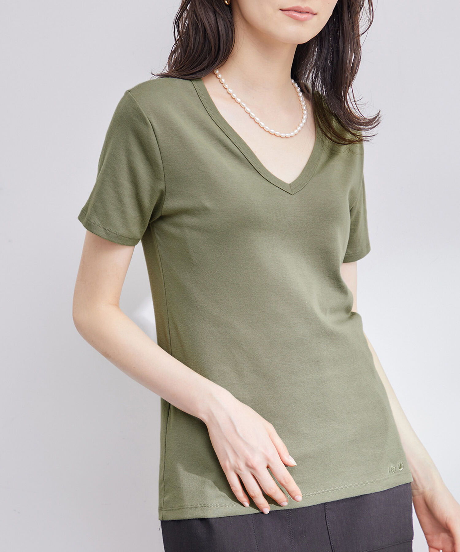 ROPE「【PETIT BATEAU（プチバトー）&times;ROPE'】VネックTEE」|Tシャツ・カットソー|オリーブ(37)