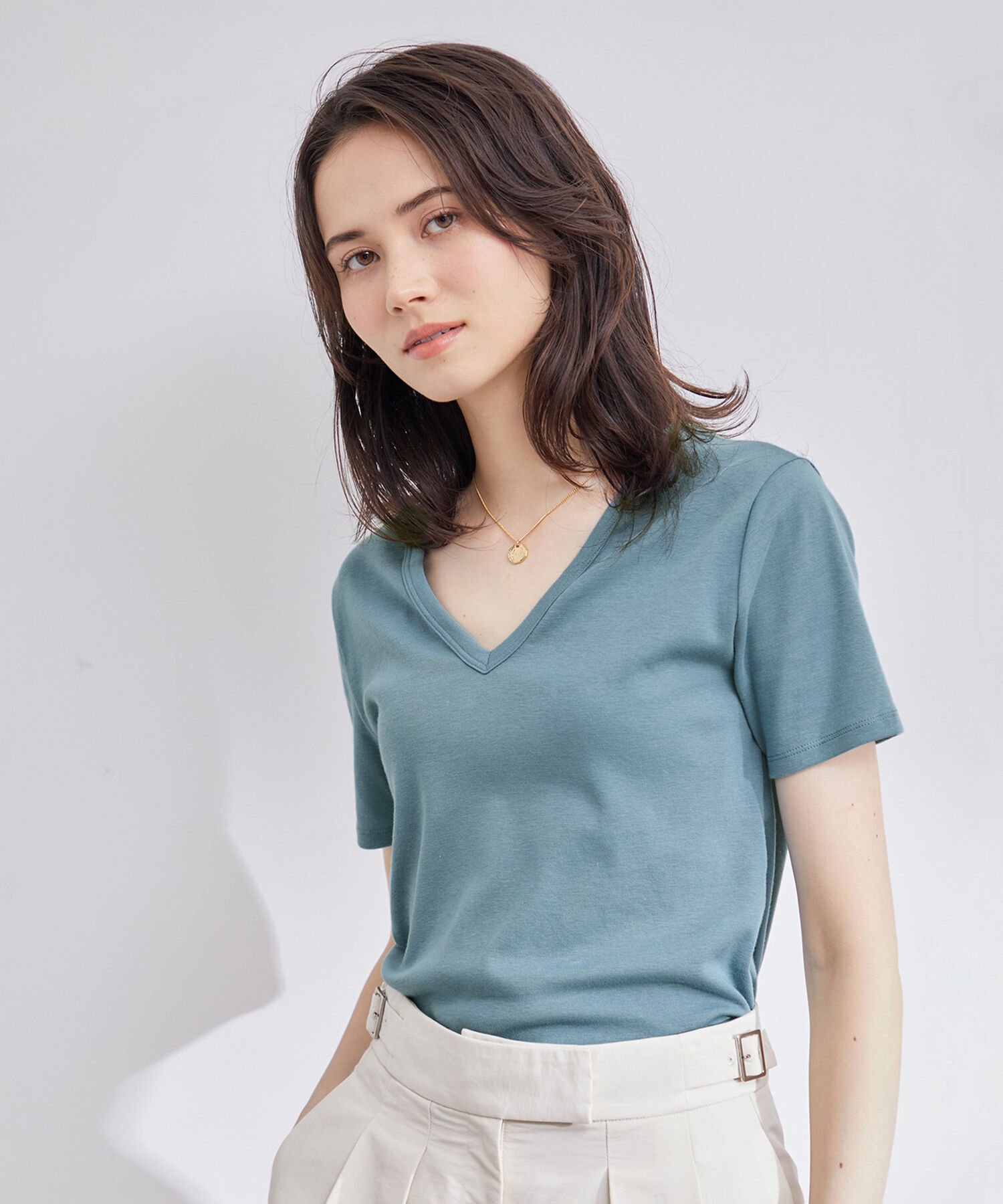 ROPE「【PETIT BATEAU（プチバトー）&times;ROPE'】VネックTEE」|Tシャツ・カットソー|ブルー系(45)