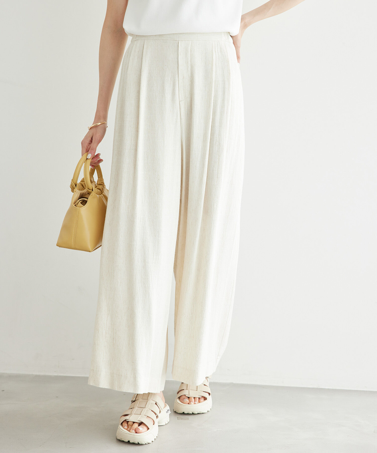 Rope&rsquo;Picnic「レーヨン麻混イージーワイドパンツ」|その他|ベージュ系(28)