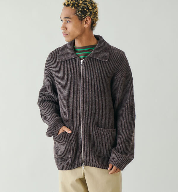  「RYE TENDER | 〈別注〉フルジップ ニットブルゾン MEN」|ニット・セーター|BROWN