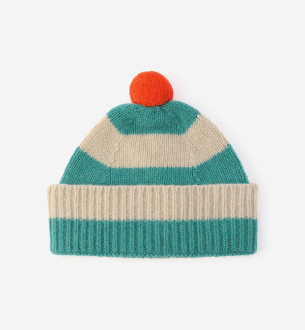  「Jo Gordon | ウール ストライプ ウール ポンポンニット帽 UNIXSEX」|ニット帽|BLUE系1
