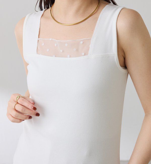  「 シアー切り替えスクエアタンクトップ」|Tシャツ・カットソー|