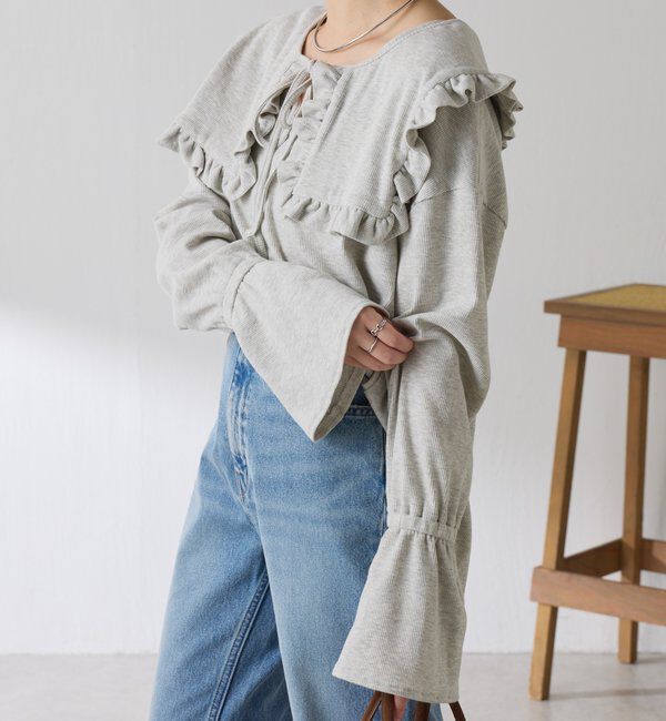  「Qanos 襟付きフリルロンT」|Tシャツ・カットソー|