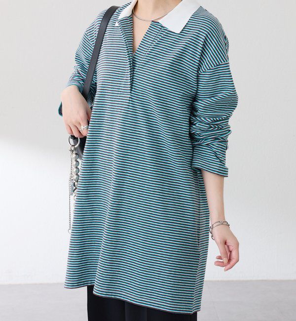  「【大人のラガーシャツ】ポロボーダーチュニック」|Tシャツ・カットソー|