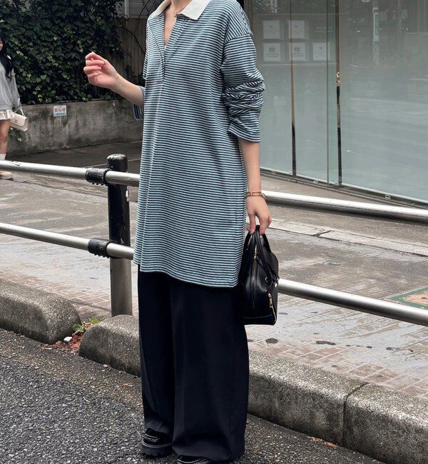  「【大人のラガーシャツ】ポロボーダーチュニック」|Tシャツ・カットソー|
