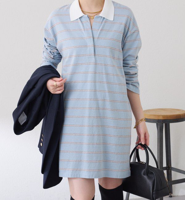  「【大人のラガーシャツ】ポロボーダーチュニック」|Tシャツ・カットソー|