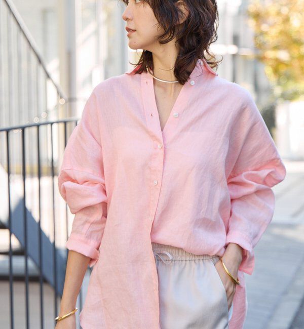  「予約【名品/サイズ展開あり】リネンワイドシャツ」|シャツ・ブラウス|ピンク