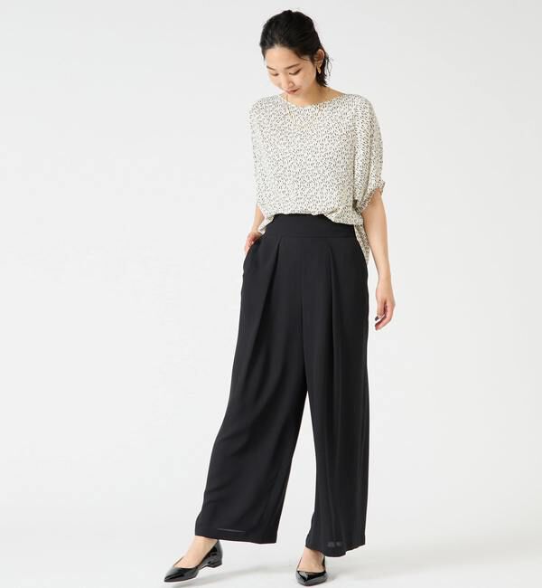 TIARA「モノトーンリーフプリントドルマンブラウス」|シャツ・ブラウス|