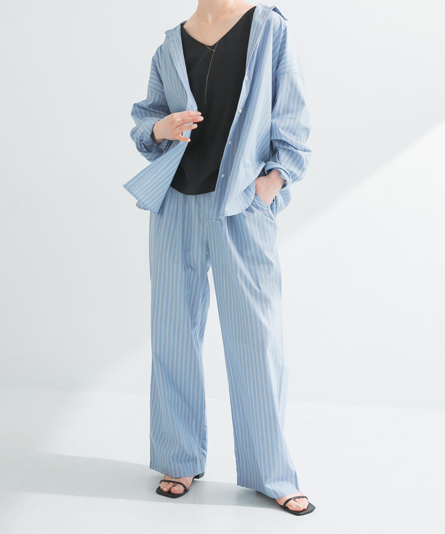 URBAN RESEARCH「new basic　インドスビンコットンストライプパンツ」|その他|ブルー